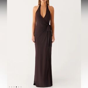 Peppermayo Chocolate Brown Halter Wrap Maxi Dress